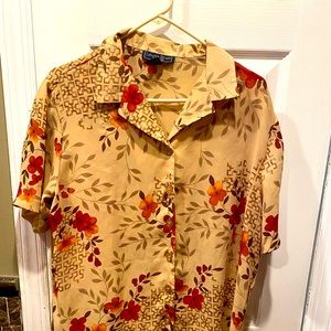 Karen Scott Womens Short Sleeve V Button down Floral Top Size 16W
